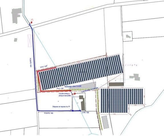 Déplacement de conduite / serres photovoltaïques de M. PIALLAT